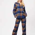 Pižama Key LNS 481 B24 Flanela ilgomis rankovėmis S-XL sagstoma moteriška