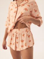 Pižama Henderson Ladies 42686 Naranja trumpomis rankovėmis S-2XL sagstoma - Image 4