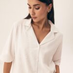 Pižama Henderson Ladies 43348 Nilsa 2 trumpomis rankovėmis S-L sagstoma