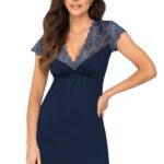 Elegantiški naktiniai marškinėliai su nėriniais – Melania tamsiai mėlyni