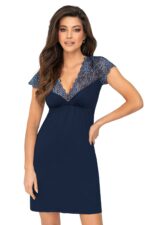 Elegantiški naktiniai marškinėliai su nėriniais – Melania tamsiai mėlyni
