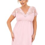 Moteriški naktiniai su nėriniais – Livia plus size pudros rožinė