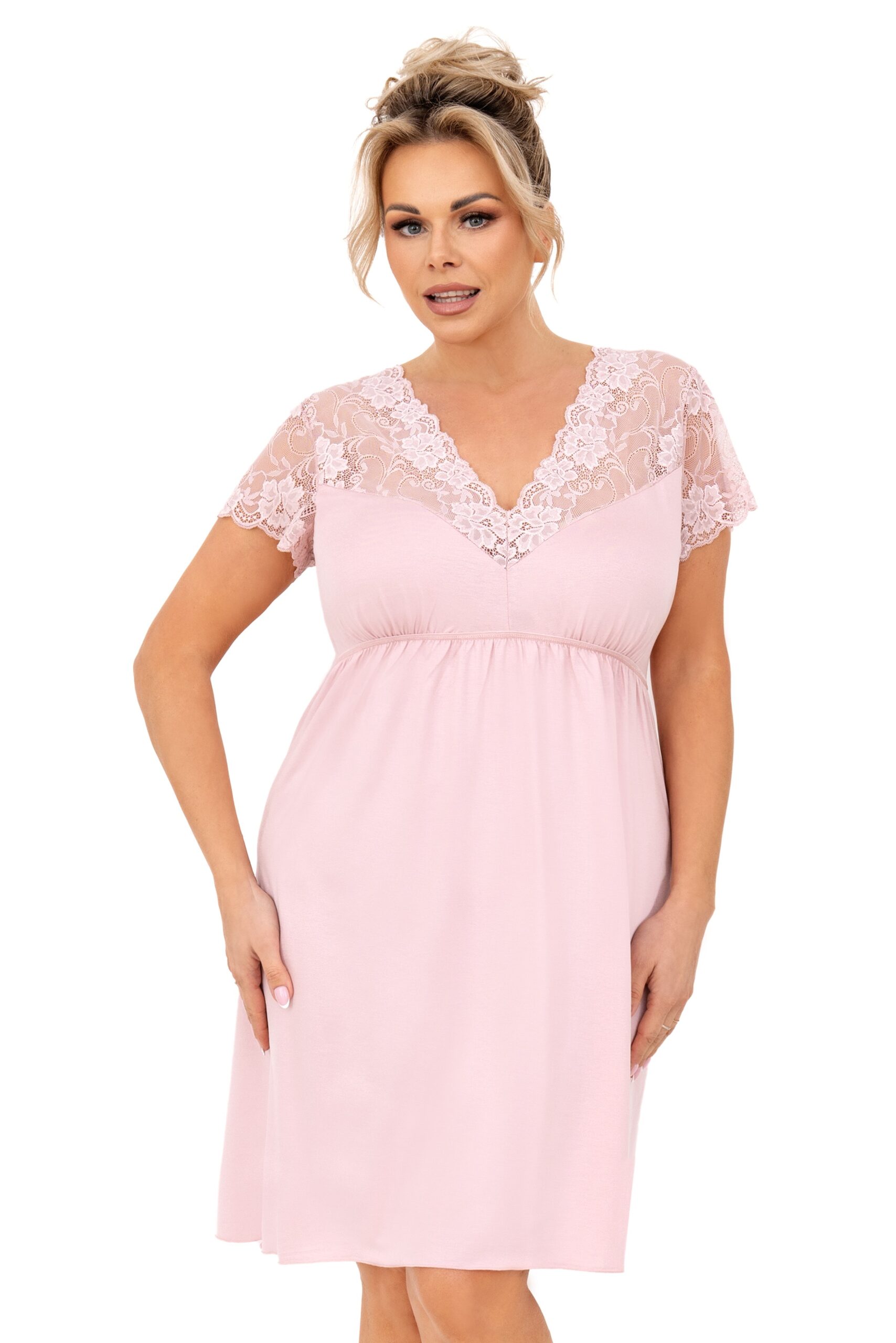 3262.jpg Moteriški naktiniai su nėriniais – Livia plus size pudros rožinė - Image 1