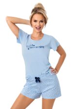 Moteriška medvilninė žydra pižama – „Star short“ - Image 2