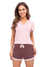 Moteriška pižama su nėriniais – Daphne short rožinė - Image 2