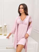 Naktiniai marškiniai su nėriniais – Sonia pudros rožinė - Image 2