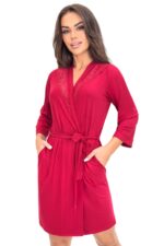 Elegantiškas chalatas su nėriniais – Sonia bordo - Image 2