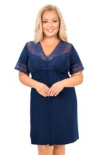 Elegantiški tamsiai mėlyni naktiniai marškiniai - Linda didelių dydžių, tamsiai mėlyni - Image 2