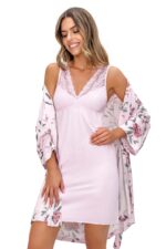 Rožiniai naktiniai marškinėliai su nėriniais – Gabriela - Image 2